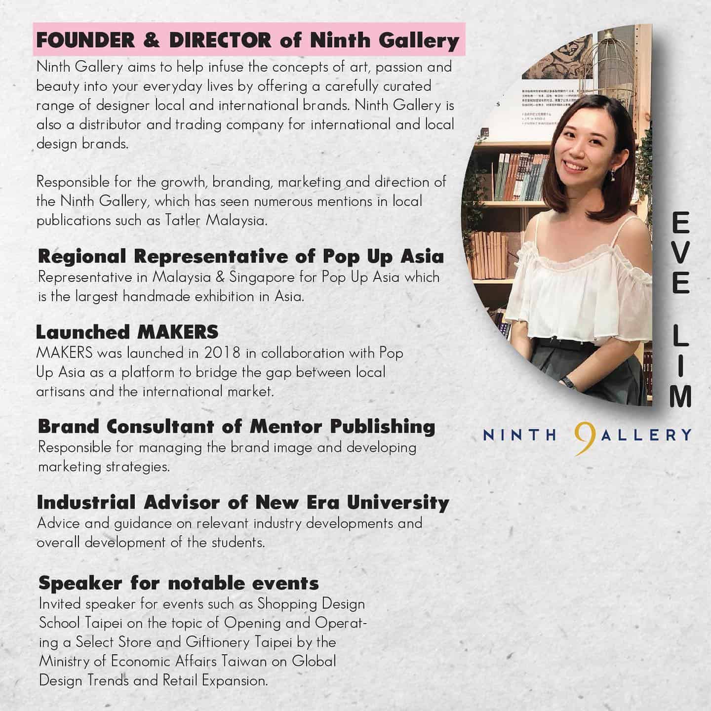在Ninth Gallery做為亞洲手創展馬來西亞區域合作夥伴的協助之下，我們成功合作了多位來自馬來西亞的手創品牌，包括以手帳筆記本著名的Mossery，並聯名開發了以「讓喜歡的事成為生活」封面筆記本。同步經由Pop Up Asia Makers的比賽得獎者將透過Ninth Gallery參與亞洲手創展手創大人物台灣總決賽，也因此在這樣的機會下，許多來自馬來西亞的手創品牌積極參與並拓展台灣市場。