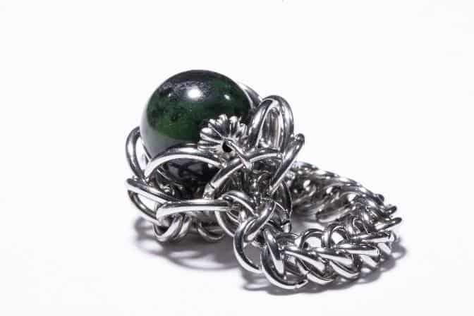 鋼藝美學CocoLin stainless chain maille：《墨玉花》戒指